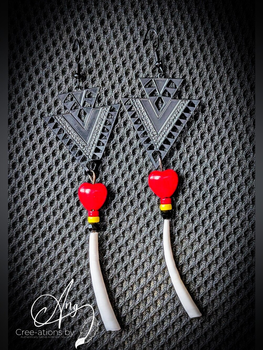 Native American Medicine Wheel Triangle Dentalium Shell Earrings